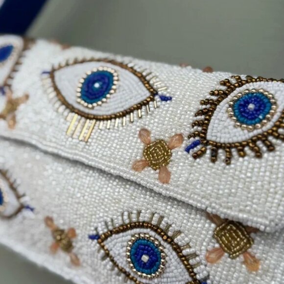 America & Beyond White Evil Eye Beaded Shoulder Bag & Earrings NWT - Picture 5 of 9
